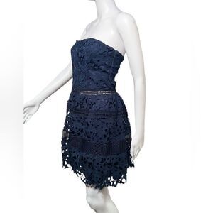 Crochet Lace Strapless Fit and Flare Formal Mini Dress